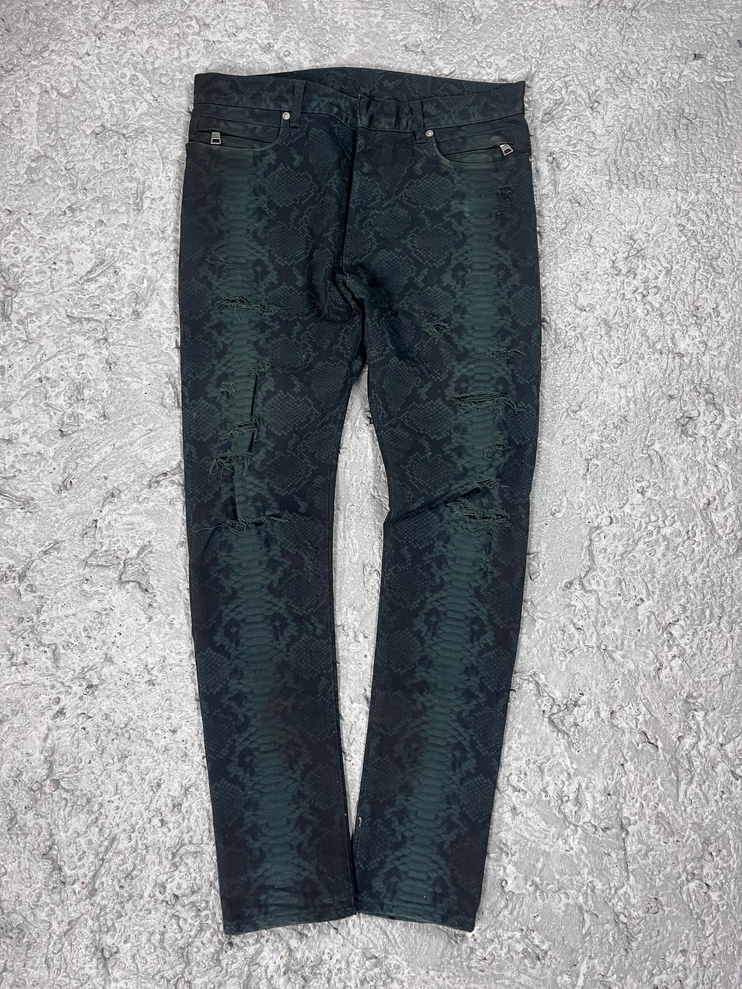 FW17 Balmain green snakeskin denim