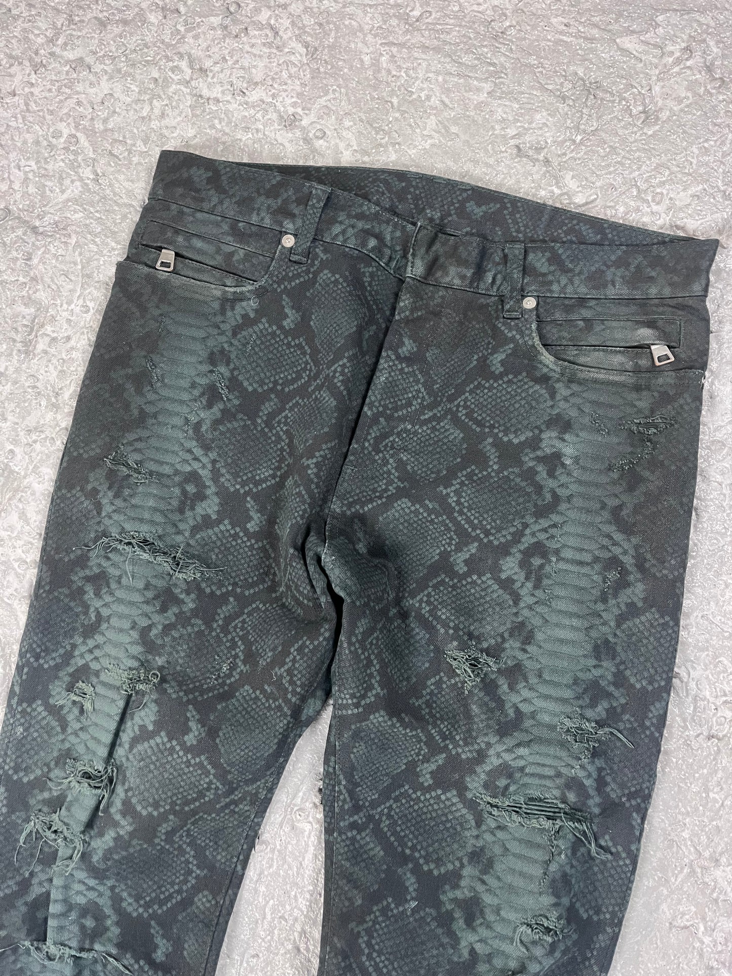 FW17 Balmain green snakeskin denim