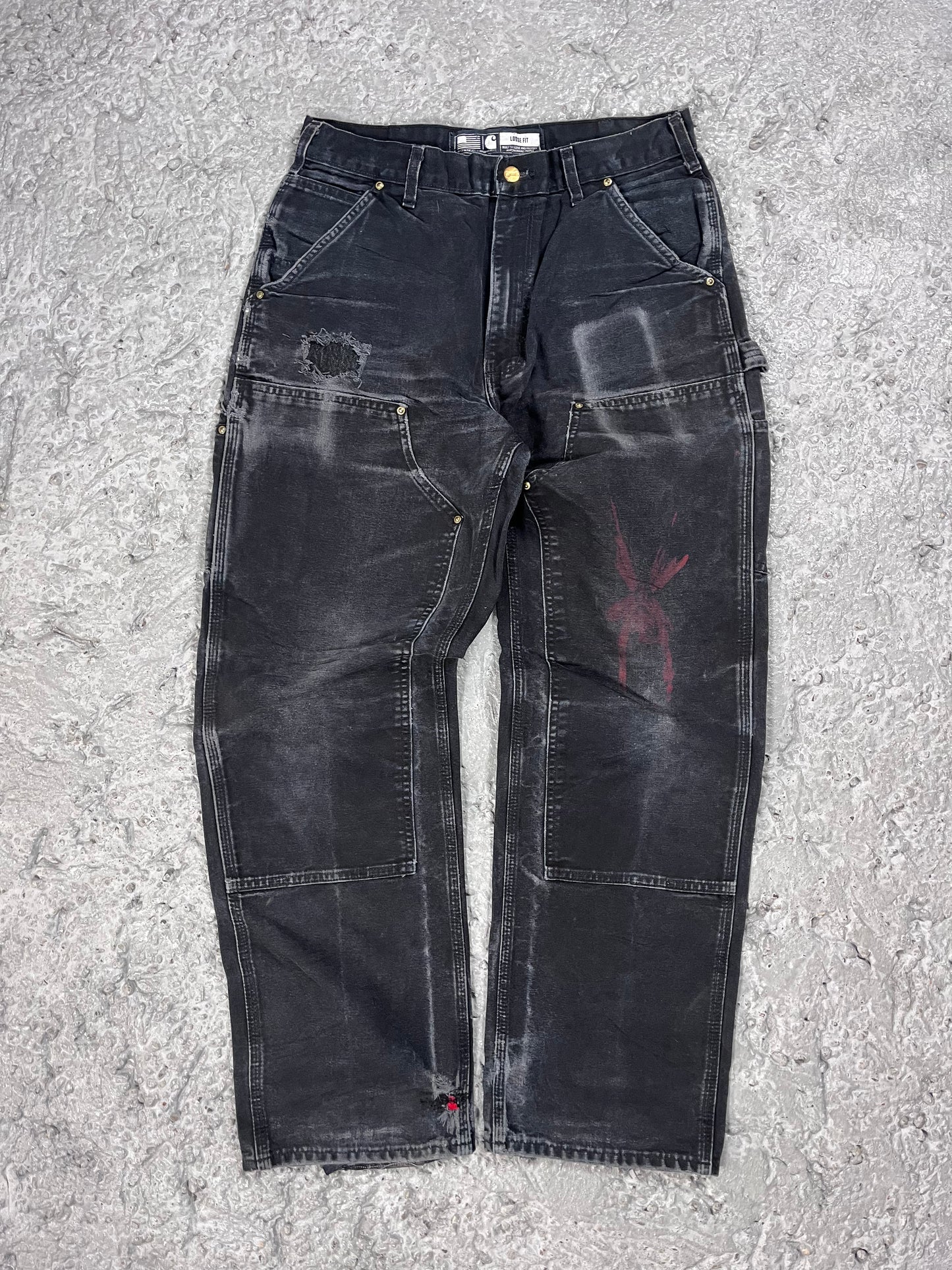 Carhartt double knee pants black faded