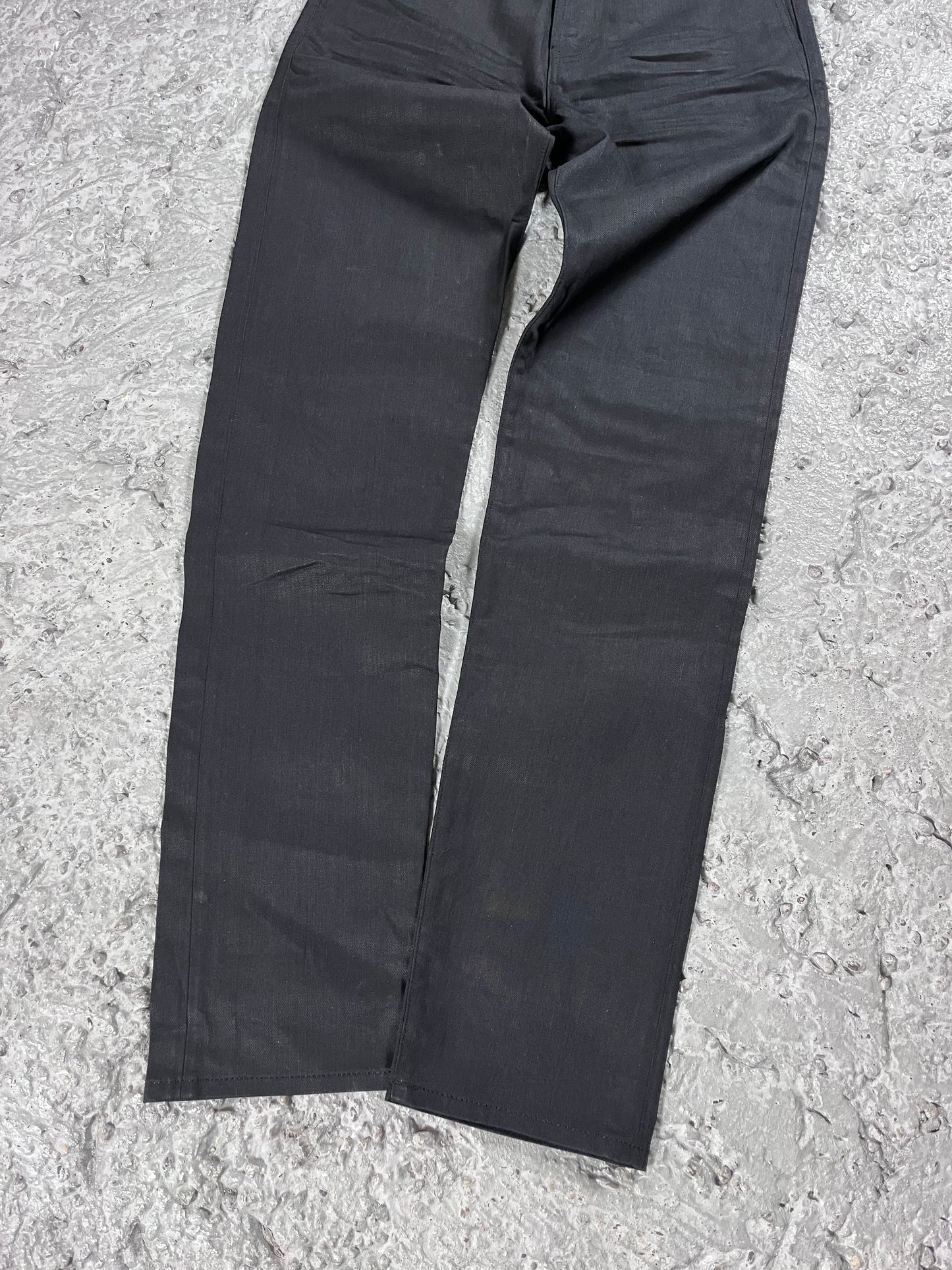 Saint Laurent stacked coated jeans FW17 runway sample