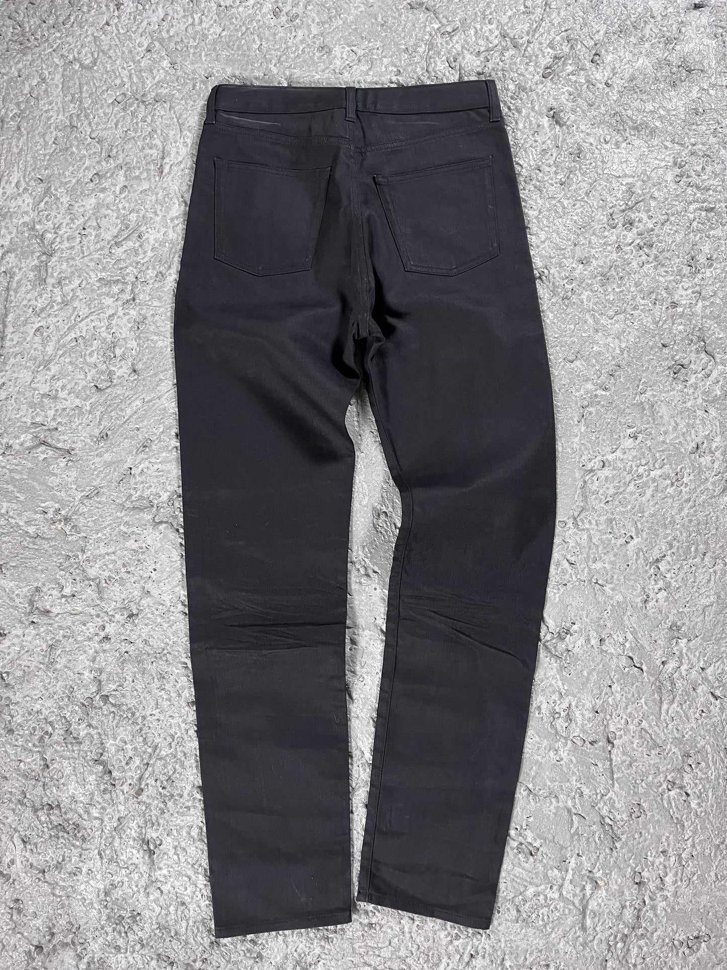 Saint Laurent stacked coated jeans FW17 runway sample