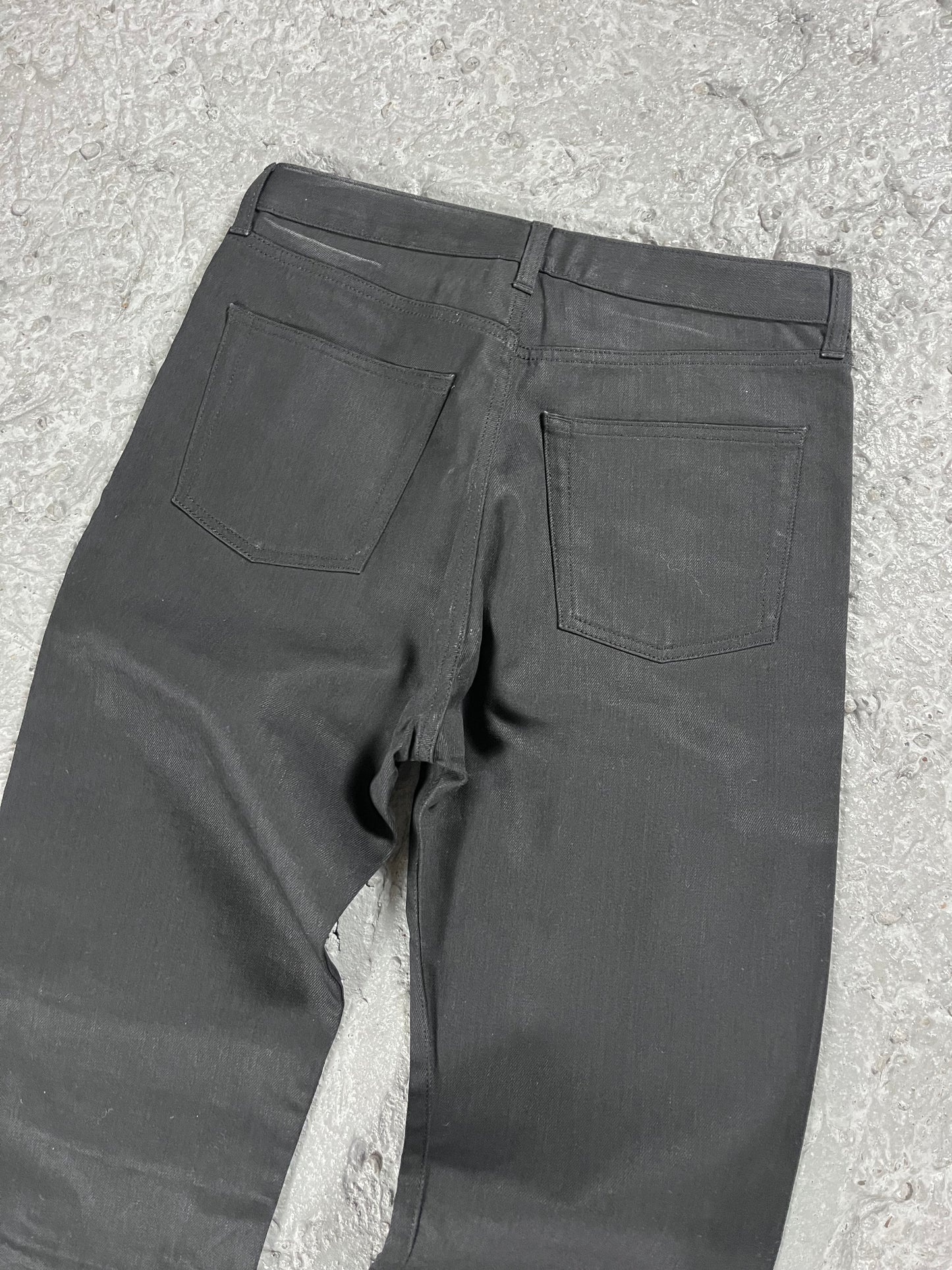 Saint Laurent stacked coated jeans FW17 runway sample