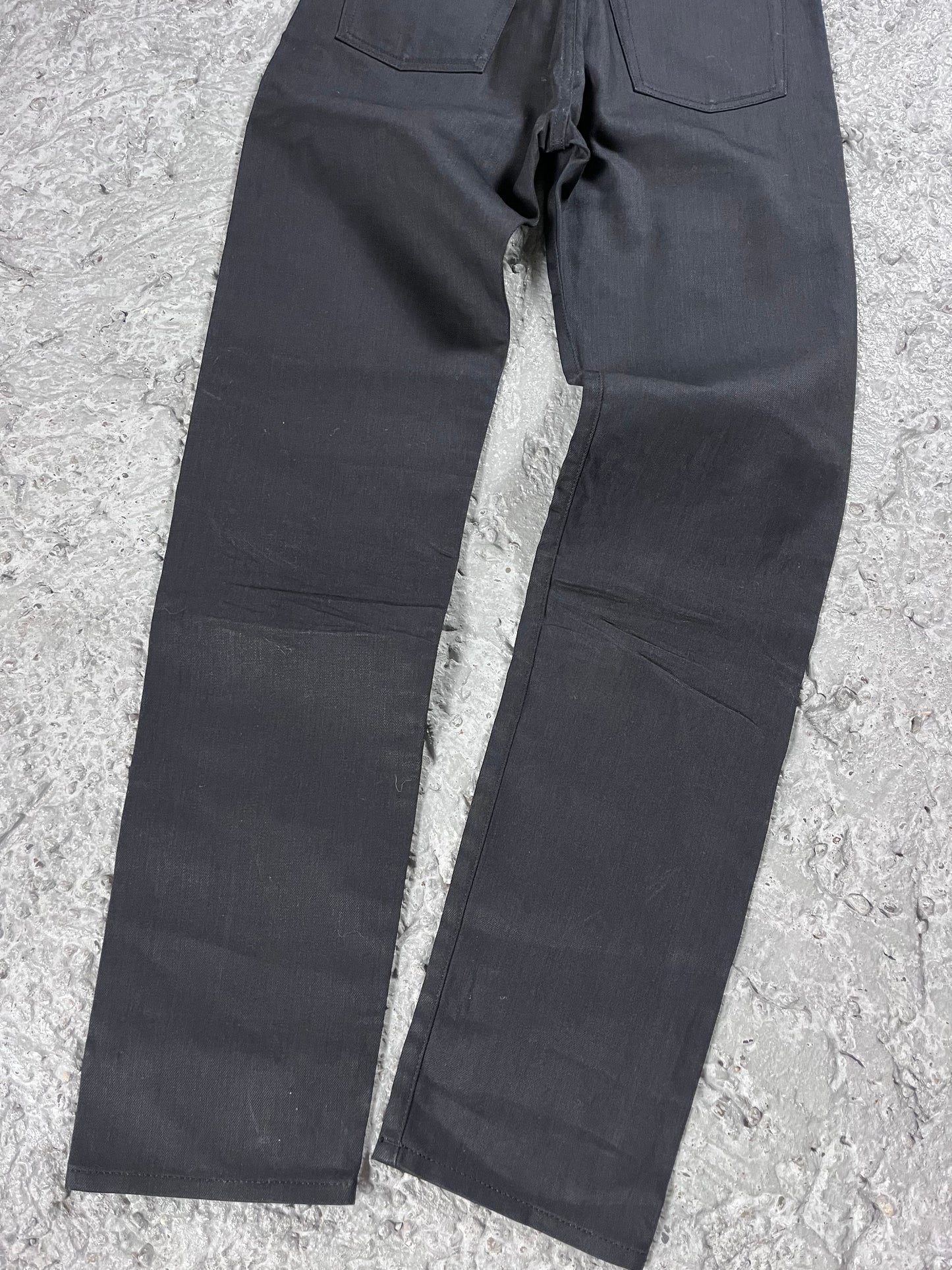 Saint Laurent stacked coated jeans FW17 runway sample