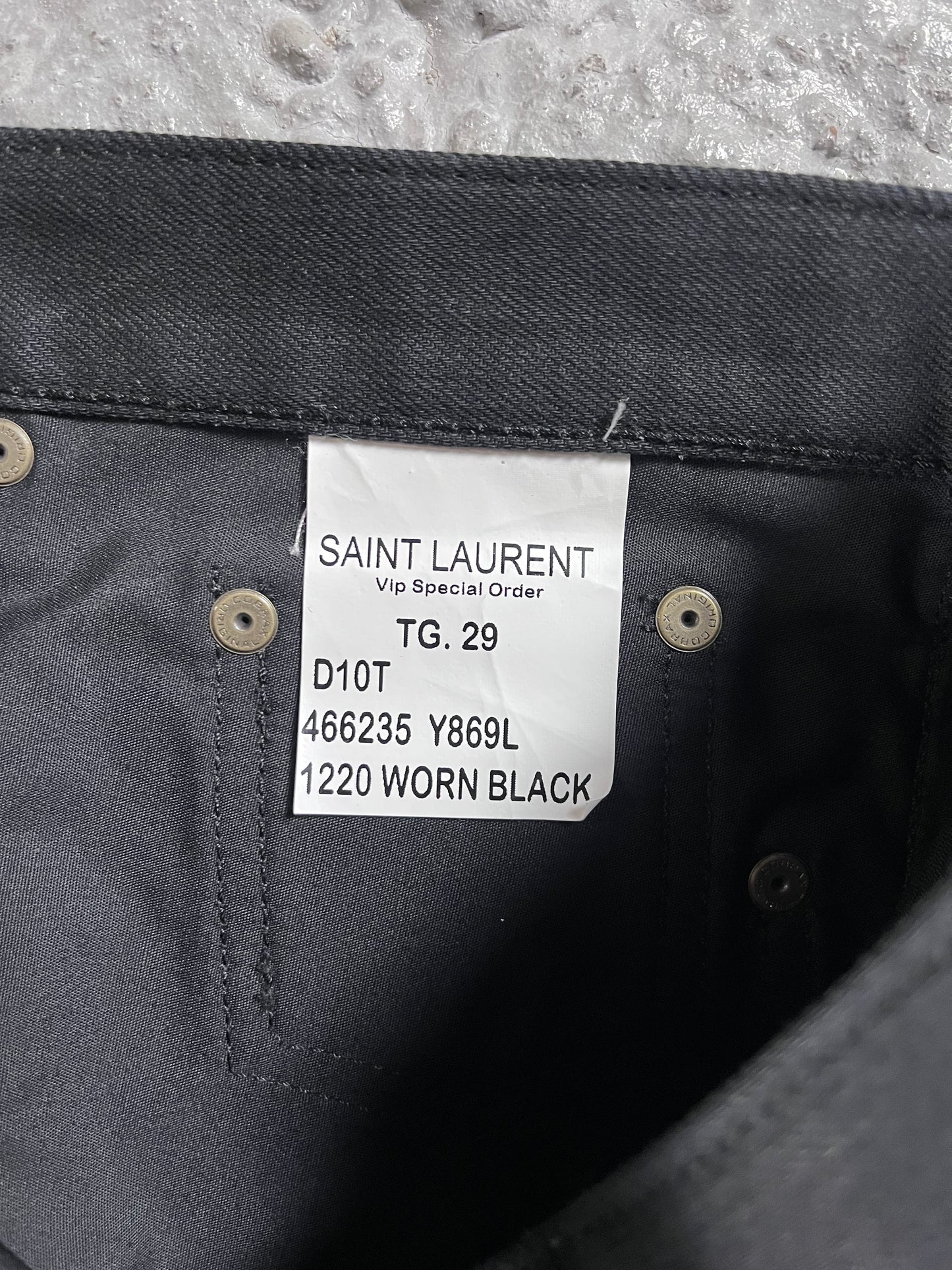 Saint Laurent stacked coated jeans FW17 runway sample
