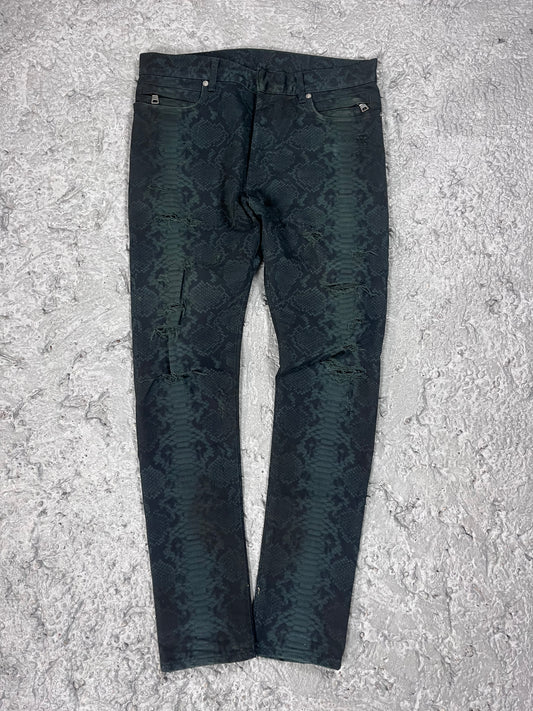 FW17 Balmain green snakeskin denim