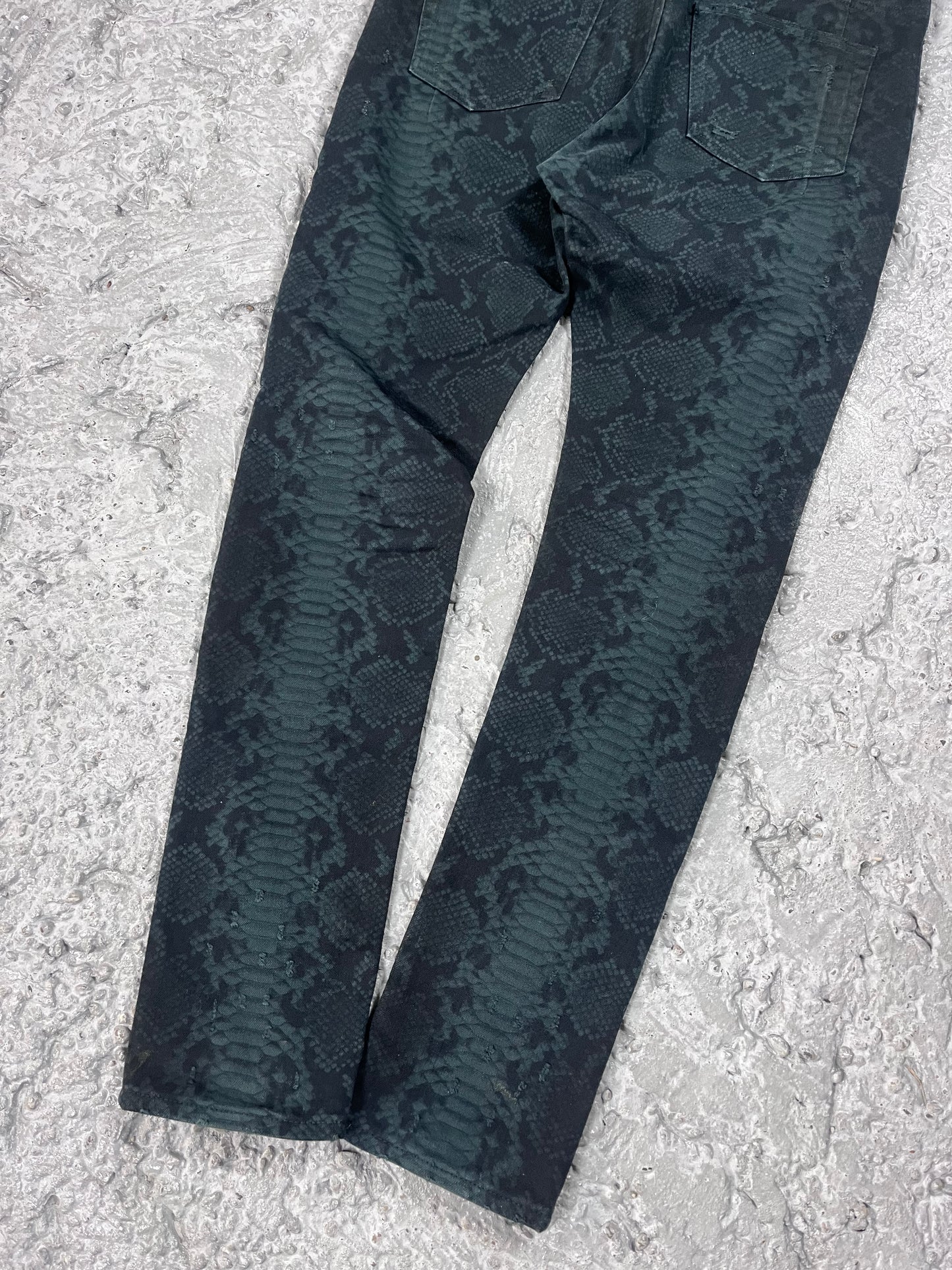 FW17 Balmain green snakeskin denim
