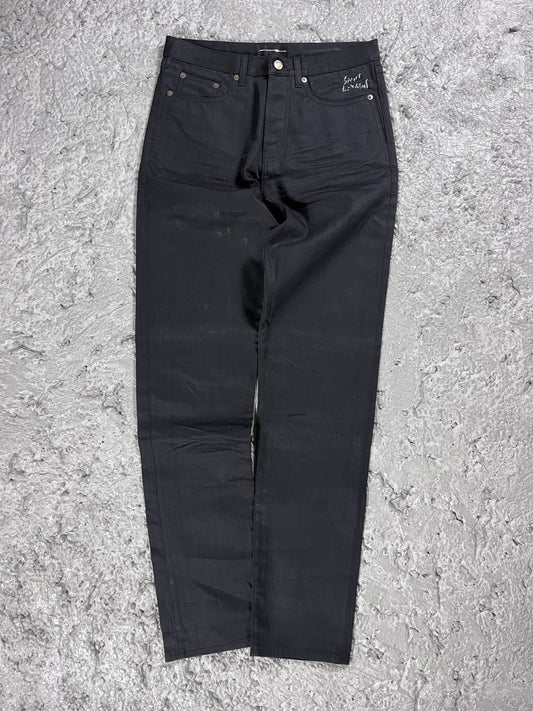 Saint Laurent stacked coated jeans FW17 runway sample